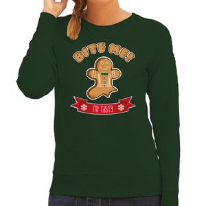 Foute Kersttrui/sweater voor dames - Gingerbread koekemannetje - groen - Bite Me