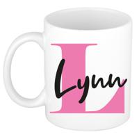 Naam mok Lynn - roze - wit - keramiek - 300 ml - verjaardag/cadeau beker