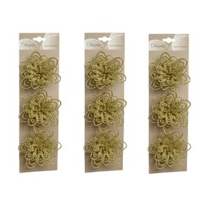 9x stuks decoratie bloemen goud glitter op clip 11 cm