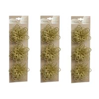 9x stuks decoratie bloemen goud glitter op clip 11 cm - thumbnail