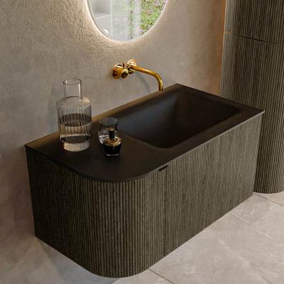 Badmeubel Mondiaz Kurve | 85 cm cm | Meubelkleur Shadow | Wastafelkleur Urban | Solid surface | Wasbak rechter zijde spoelbak | Zonder kraangat(en)
