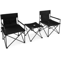 Set van 2 Klapstoelen en Tafel Oversized Stoel en Bijzettafel 2 Bekerhouders Opbergvakken Draagtas voor Vissen Wandelen Picknicken Zwart