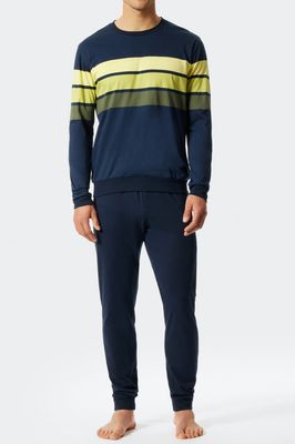 Schiesser pyjama met boorden blauw met geel