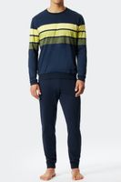 Schiesser pyjama met boorden blauw met geel