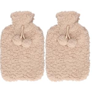 Warmwaterkruik - 2x - met zachte pluche hoes - beige - 2L - kruik