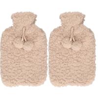 Warmwaterkruik - 2x - met zachte pluche hoes - beige - 2L - kruik