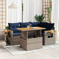 5-delige Loungeset met kussens poly rattan acacia grijs