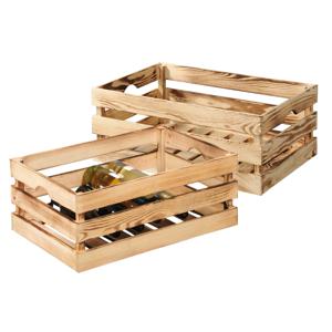 Fruitkisten opslagbox - 2x - old look - lichtbruin - hout - L58 x B39 x H24 cm