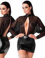 * NOIR handmade Wetlook mini jurkje met tule -F348