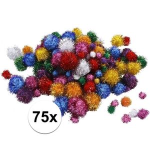 75x knutsel pompons 15-40 mm glitterkleuren