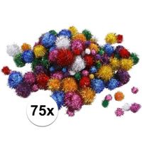 75x knutsel pompons 15-40 mm glitterkleuren