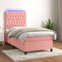Boxspring met matras en LED fluweel roze 90x190 cm
