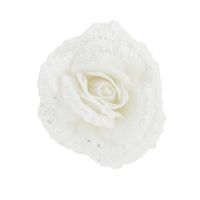 1x stuks decoratie bloemen roos wit glitter op clip 18 cm