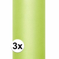 3x Rollen tule stof licht groen 15 cm breed