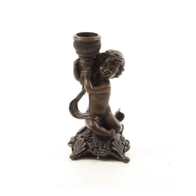 A BRONZE PUTTO CANDLESTAND