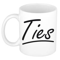 Ties Naam koffiemok - beker - met sierlijke letters - wit - 300 ml - Cadeau - Heren