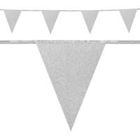 Boland glitter vlaggenlijn - zilver - 6 meter - karton - versiering - glitter and glamour thema