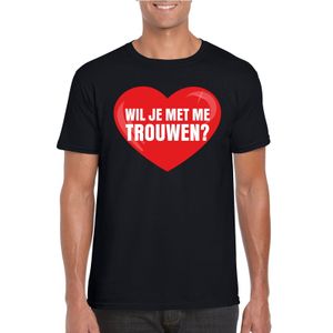 Huwelijksaanzoek t-shirt Wil je met me trouwen zwart heren