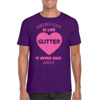 Gay Pride T-shirt voor heren - being gay is like glitter - paars/roze - glitters - LHBTI