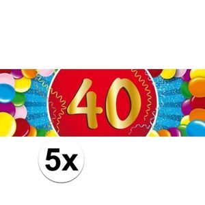 5x 40 Jaar leeftijd stickers verjaardag versiering   -