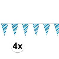 Beieren Oktoberfest vlaggenlijn - 4x - blauw/wit - 10 meter - kunststof - vlaggetjes versieringen