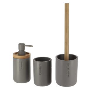 Tendance Badkamer accessoires set 3-delig - Polyresin/bamboe - grijs - robuust - matte coating