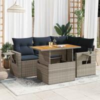 5-delige Loungeset met kussens poly rattan grijs