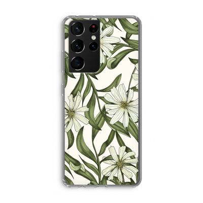 Wit bloemenpatroon: Samsung Galaxy S21 Ultra Transparant Hoesje