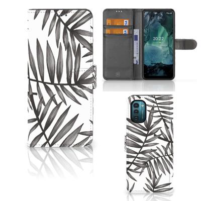 Nokia G11 | G21 Hoesje Leaves Grey | Portemonnee hoesje