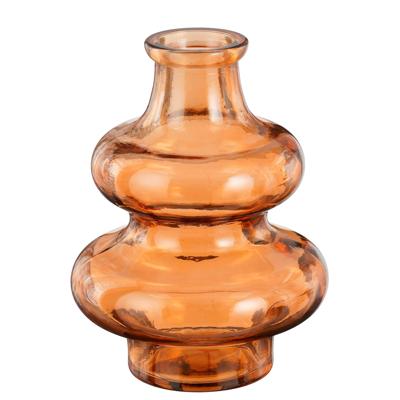 Bloemenvaas Sira - transparant glas - oranje - D12 x H16 cm - vaas - sierlijk model