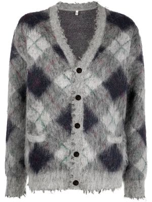 R13 cardigan en mohair mélangé à losanges - Gris