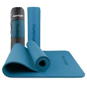 Tunturi Yogamat 8mm | Pilatesmat | Fitnessmat | 183 x 61 x 0,8 cm | Incl Draagtas | Anti Slip en Eco | Petrol Blauw