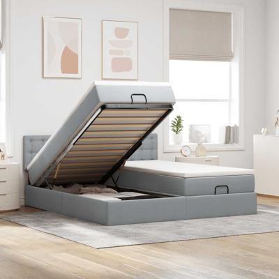 Ottoman bed met matrassen 160x200cm stof lichtgrijs