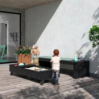 Houten Zandbak Op Wielen Met bank - 180 CM
