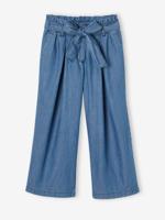 Wijde "paperbag"-driekwartmeisjesbroek van licht denim middenblauw