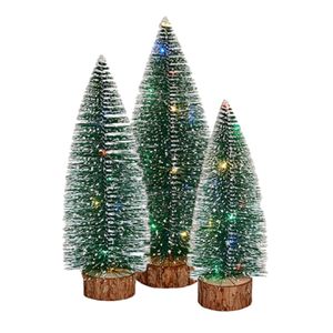 Kleine/mini decoratie kerstboompjes set van 3x st met gekleurd licht 25-35 cm