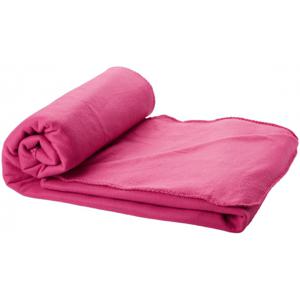 Fleece deken voor bank/bed - roze - 150 x 120 cm - reisdeken met tasje - polyester