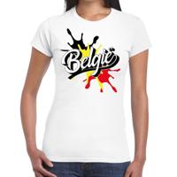 Landen t-shirt - Belgium - Belgie - spetter print - wit - voor dames - supporters kleding