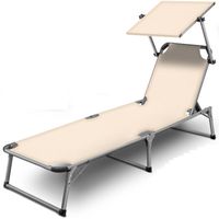 Tillvex - Aluminium ligstoel, Beige opvouwbaar met dak tuinstoel ligbed strandstoel camping - thumbnail