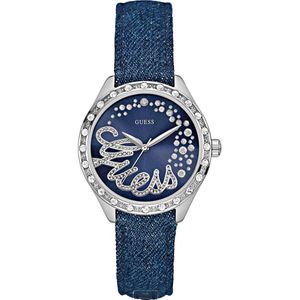 Guess horlogeband W0023L5 Leder Blauw + blauw stiksel