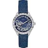 Guess horlogeband W0023L5 Leder Blauw + blauw stiksel