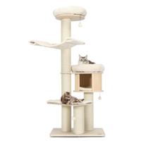 174 cm Massief Houten Krabpaal met Sisal Krabpalen Kattenhok Pluche Zitstok Hangmat Rinkelende Haarbal Klimrek voor Katten