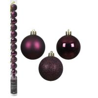 Mini kerstballen - 14x st - donkerpaars - D3 cm - kunststof - kerstversiering