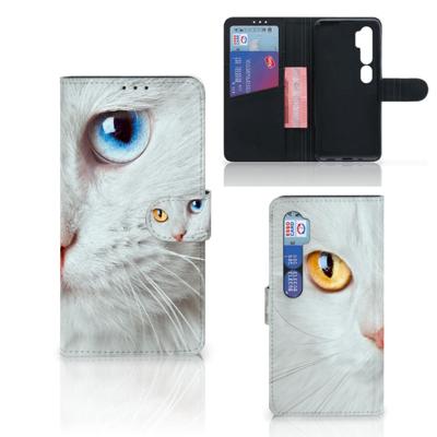 Xiaomi Mi Note 10 Pro | Telefoonhoesje | Met pasjeshouder | Witte Kat