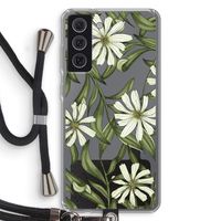 Wit bloemenpatroon: Samsung Galaxy S21 FE Transparant Hoesje met koord