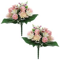 Kunstbloemen boeket roos/orchidee/chrysant - 2x stuks - roze - H36 cm - Bloemstuk - Bladgroen