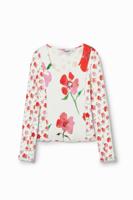 T-shirt met bloemenpatch - WHITE - XL