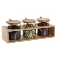 Voorraadpotjes set voor losse thee - set 3x - borosilicaatglas - incl. lepeltjes - theepotjes