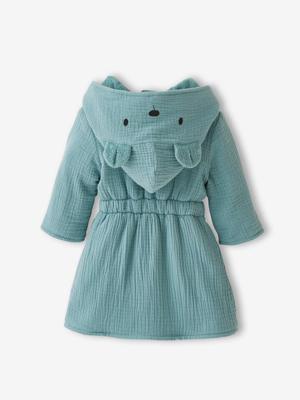 Biologisch katoenen gaas* baby badjas, aanpasbaar groenblauw