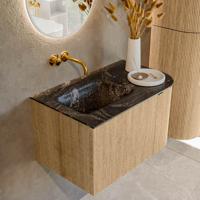 Badmeubel Mondiaz Kurve-Dlux | 75 cm | Meubelkleur Oak | Wastafelkleur Lava | Solid surface | Links spoelbak | Zonder kraangat(en)